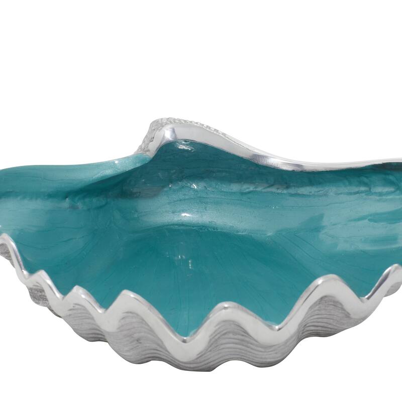 Aluminum Metal Shell Shell Serving Bowl with Enamel Interior - Teal - Roche River Decor