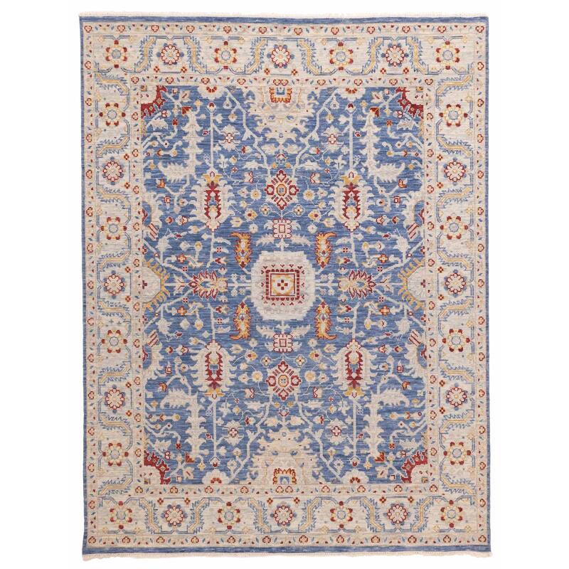 ECARPETGALLERY Hand-knotted Modern Oushak Dark Blue Wool Rug - 8'0 x 10'2