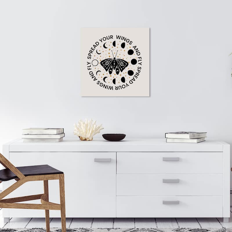 Wynwood Studio Canvas Typography and Quotes Spread Your Wings Black and Metallic Gold Bohemian & Eclectic Wall Art Canvas Print - 20 x 20