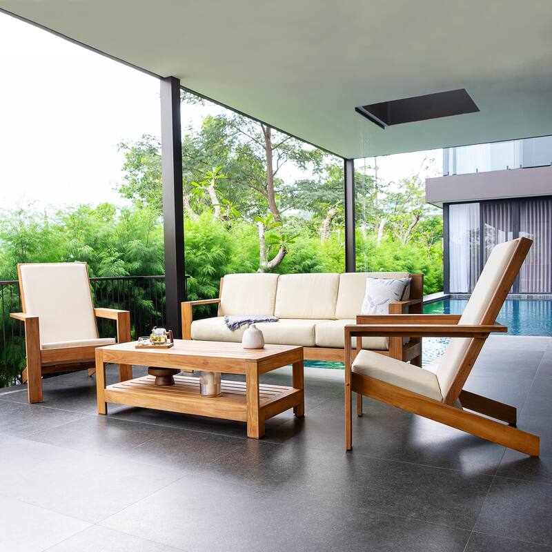 Cambridge Casual Logan 4-piece Teak Patio Conversation Set with Cushion