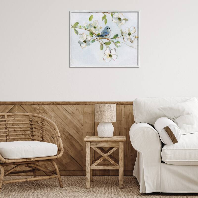 Stupell Bird Perched on Dogwood Framed Giclee Art Design By Sally Swatland