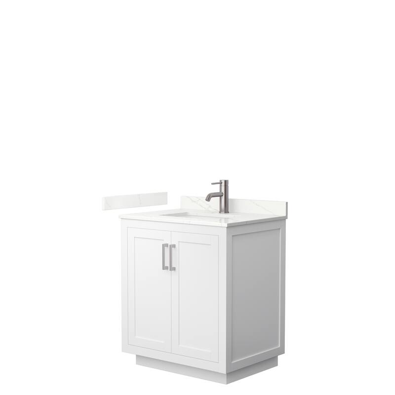 Miranda 30-inch Single Vanity, Quartz Top - White, Nickel Trim, Giotto Quartz Top