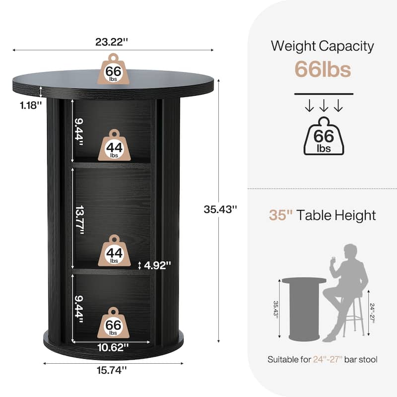 Round Bar Table, 35.4" Rustic High Top Wood Cocktail Unit
