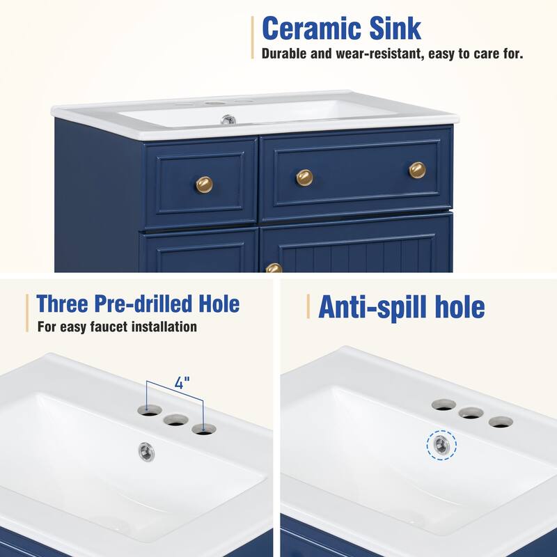 24 in. W x 18 in. D x 34 in. H Single Sink Freestanding Bath Vanity with White Ceramic Top