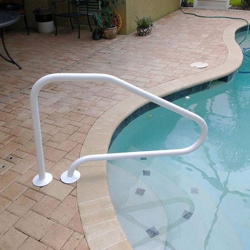 Saftron 48"x32" 4 Bend Figure 4 Metal InGround Pool Return to Deck Rail, White - 17.5