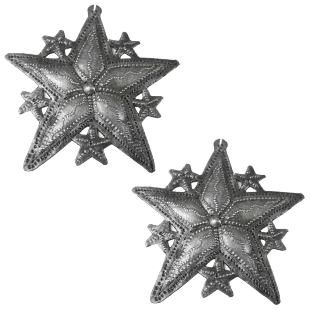 Stars Haitian Steel Drum Ornament Set of 2 - N/A