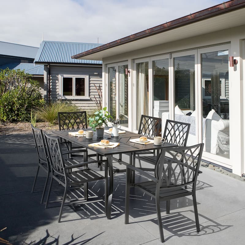 Outdoor 7-Piece Iron Dining Set with 1.77'' Umbrella Hole, Black