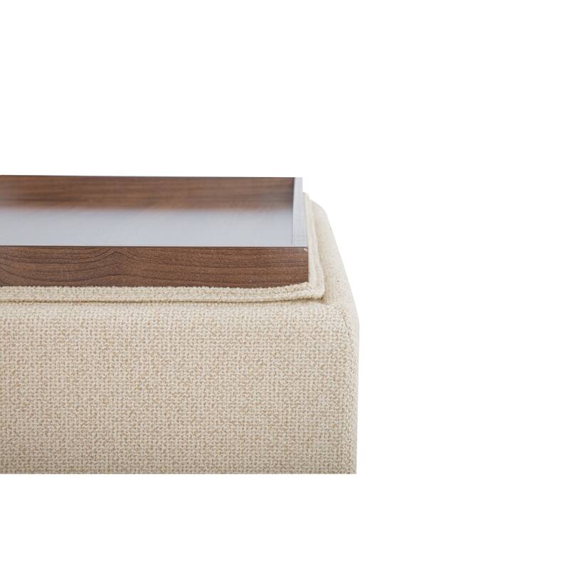 NADAAL STUDIOS Mirelda Ottoman, Flip-Top Upholstered Storage with Walnut-Look Tray Surface, Flecked Oat
