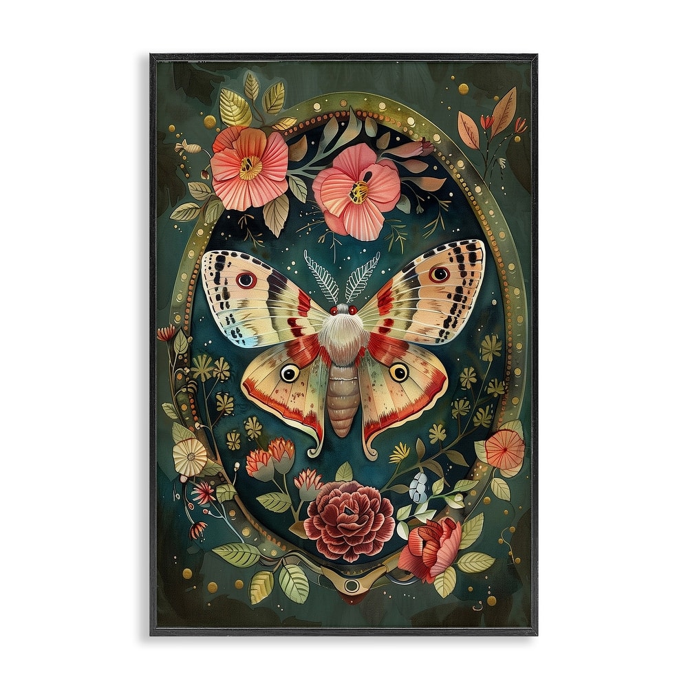 Stupell Victorian Moth & Florals Framed Giclee Art Design By The Dutch Lady