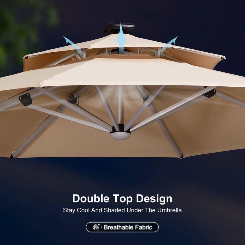 PURPLE LEAF 12 ft Double Top Solar powered LED Round Patio Cantilever Umbrella with Base