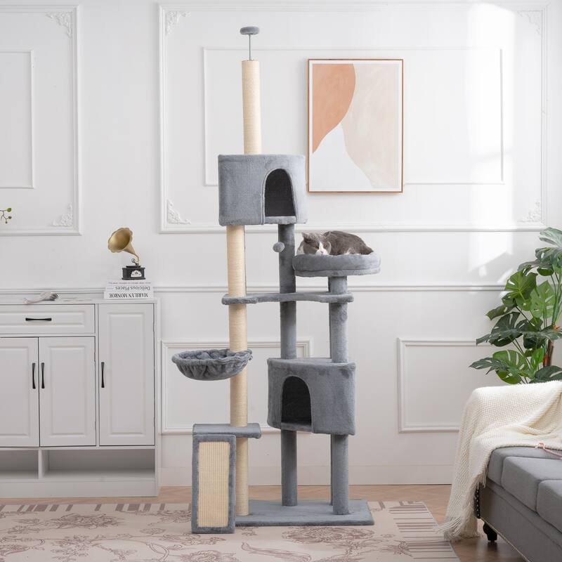 Cat Tree,Cat Tower for Indoor Cats, Plush Multi-Level Cat Condo with 3 Perches,2 Caves, Cozy Basket and Scratching Board