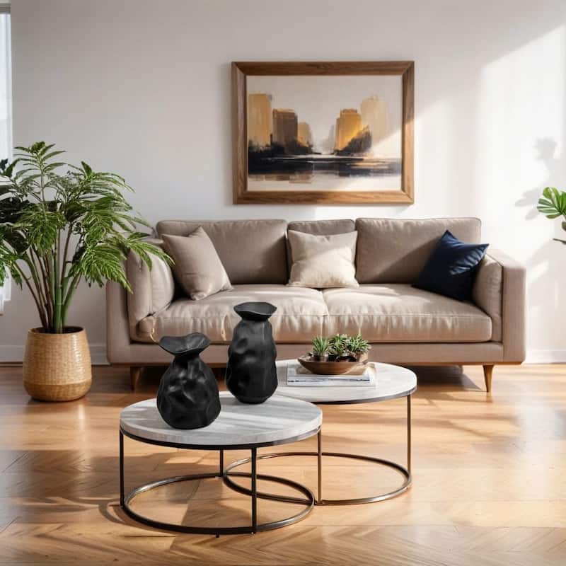 Set of Two Paper Bag Inspired Black Ceramic Vases