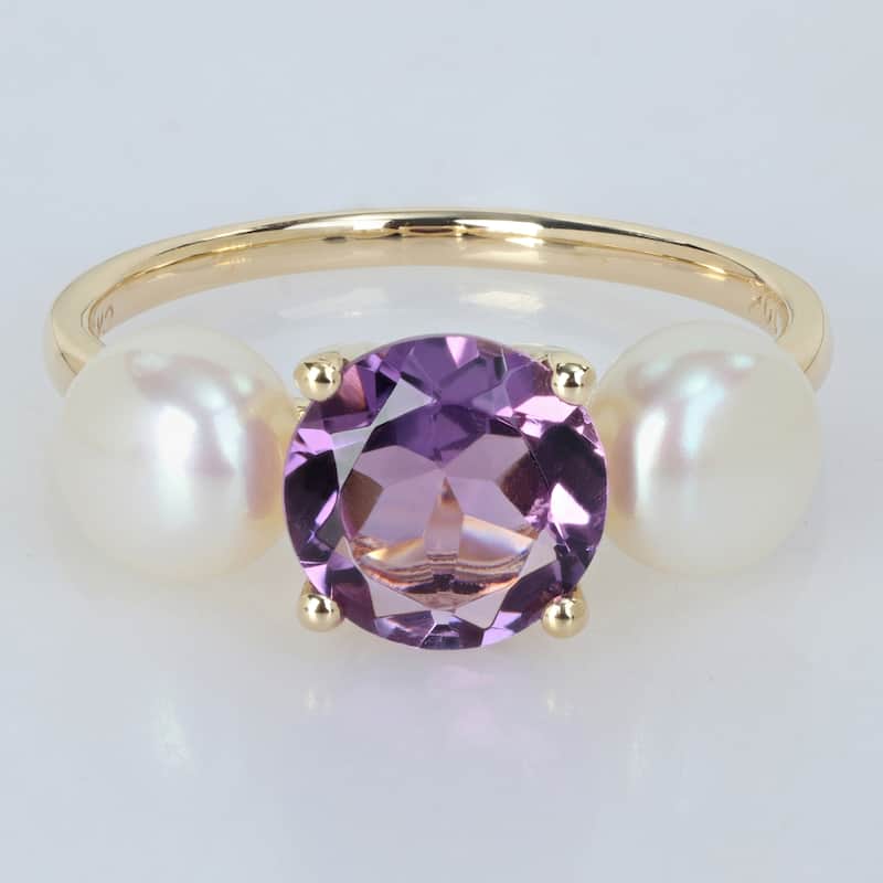 Miadora 1 1/2ct TGW Amethyst 6-6.5mm Cultured Freshwater Pearl Ring 10k Yellow Gold