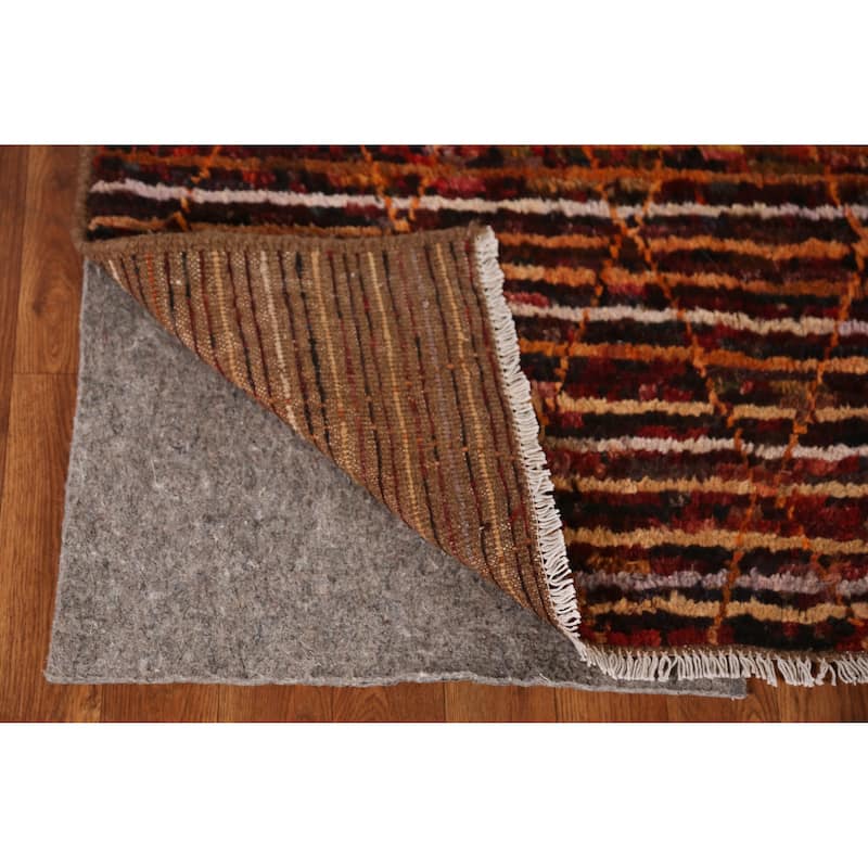Striped Trellis Moroccan Oriental Rug Hand-Knotted Wool Carpet - 4'7" x 6'4"