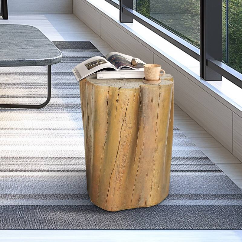 Concrete Faux Wood Stump - 17.9"H Outdoor Side Table Statues, Faux Oak Stump Cover,Decorative Plant Stand for Garden