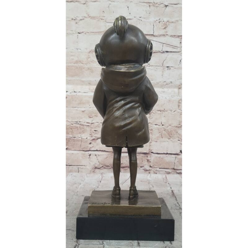 Space Girl And Bird After Banksy - Bronze Sculpture Statue On Marble Base