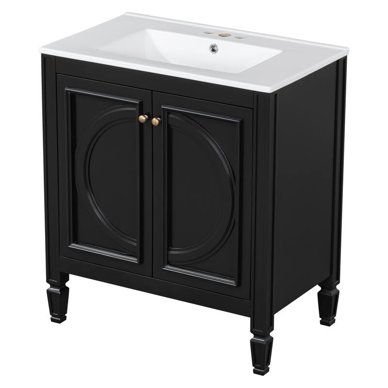 60" Bathroom Vanity with Double Sink Combo Set, Ceramic Sink, Soft Close Doors with Shelf, Storage Drawer