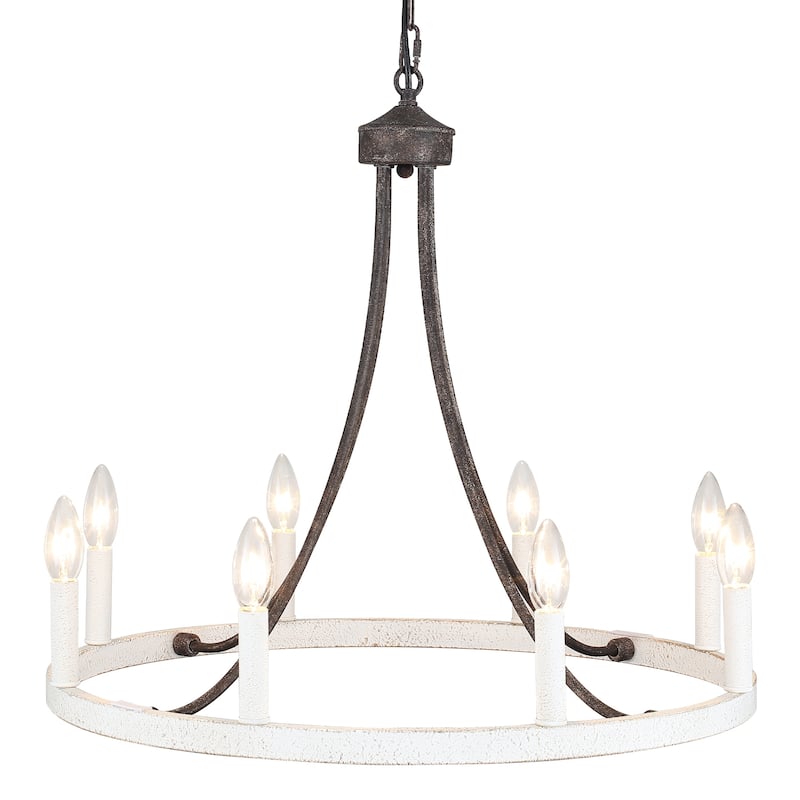 8-Light W23.6" x H82.67" Vintage Rustic Wagon Wheel Chandelier for Living Room