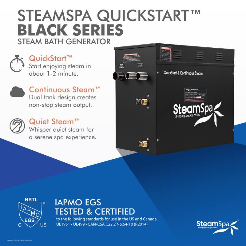 Wifi and Bluetooth 24kW QuickStart Steam Bath Generator Package