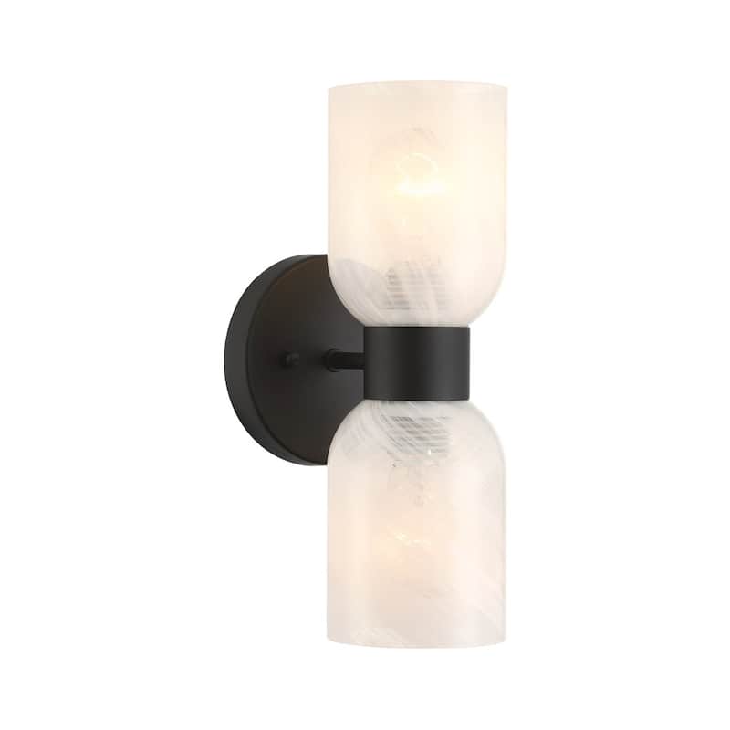 Shuman 2-light Mid-century Modern White Gold Wall Sconce with UL