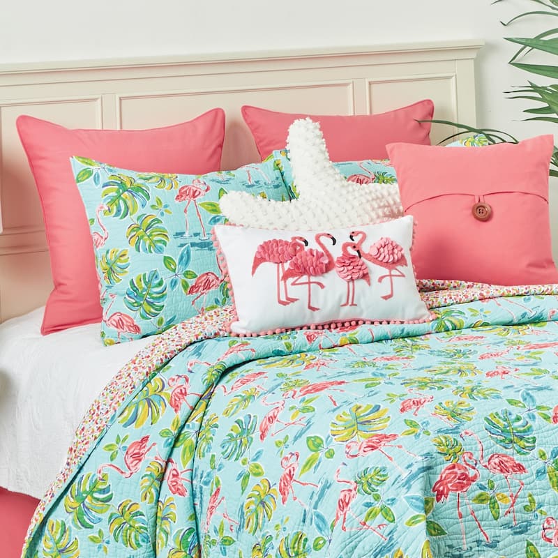 Flamingo Garden Tropical Theme Mini Quilt Set - 3 Piece - Queen