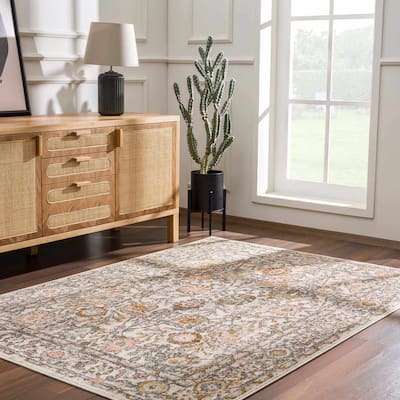 Hauteloom Herstmonceux Living Room, Bedroom Area Rug - Camel, Charcoal, Dusty Pink - 2' x 2'11"