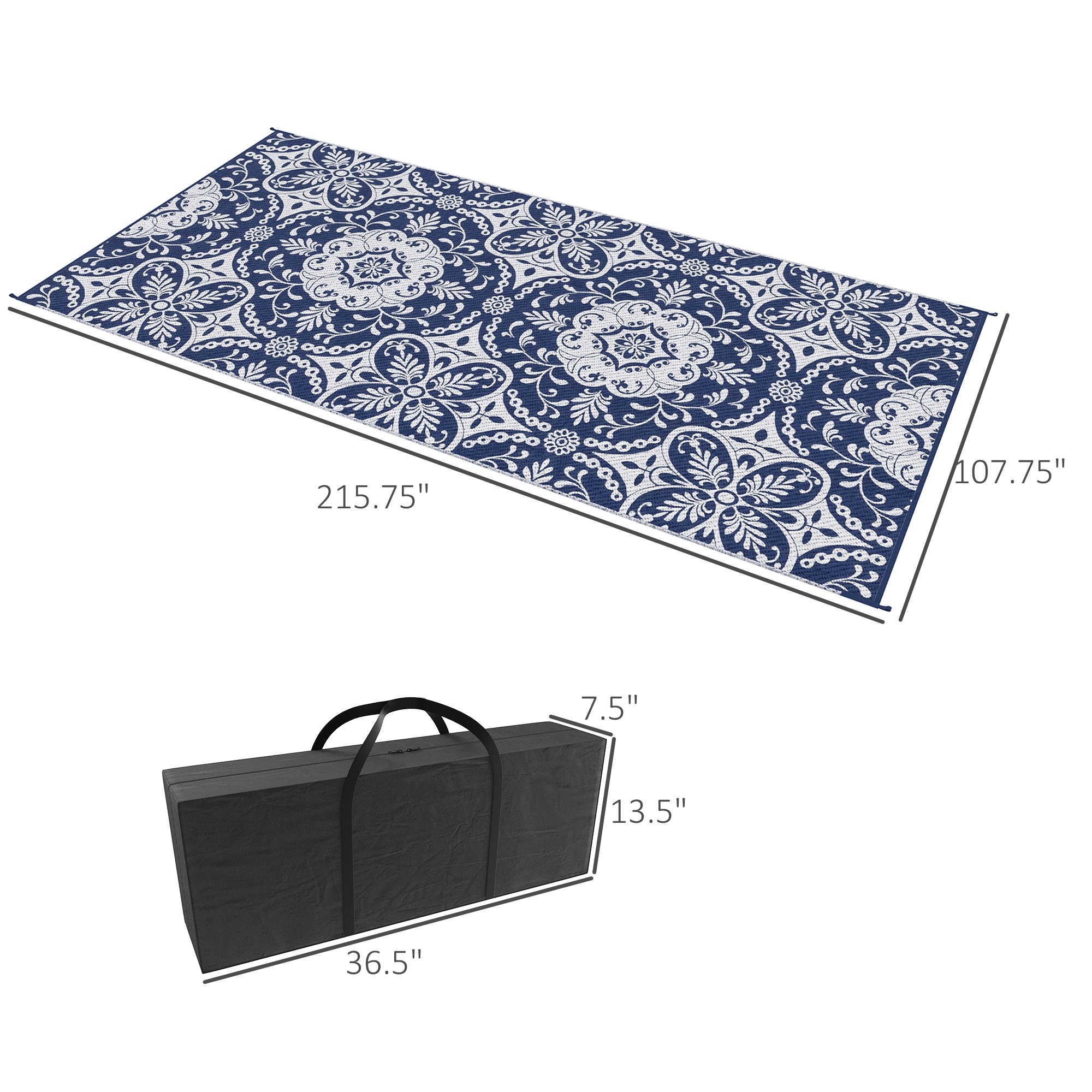 Outsunny 9' x 12' RV Mat, Outdoor Patio Rug / Large Camping Carpet with Carrying Bag, Waterproof Plastic Straw, Design for Backyard