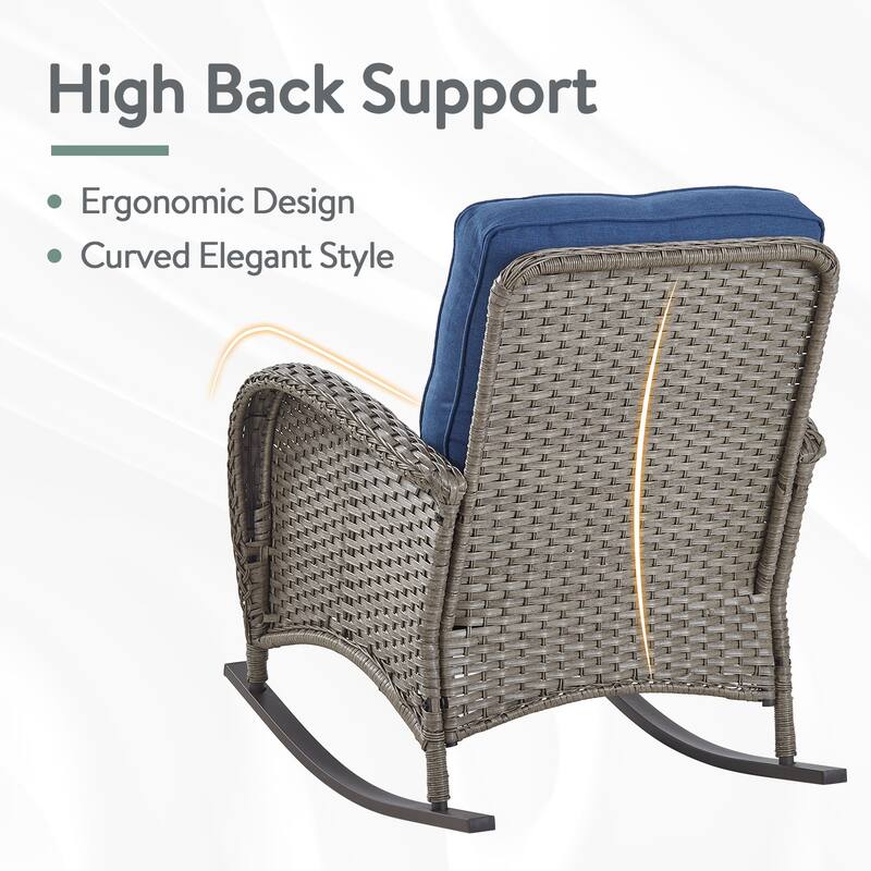 Outdoor Glider Sofa Rocker Chairs Table Brown-Blue - Brown