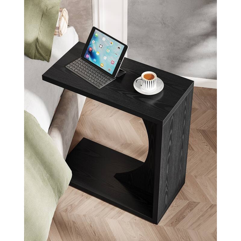 Wood 2-Tier C-Shaped ChairSide End Couch Table (Set of 2)