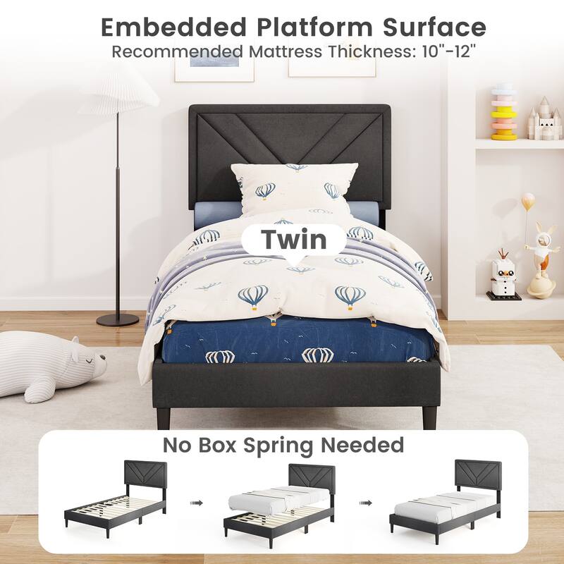 Gymax Twin / Full / Queen Size Bed Frame w/ Tufted Headboard & Wooden