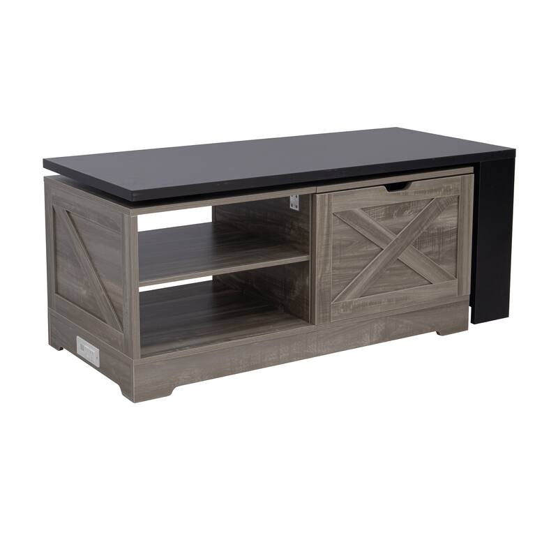 Farmhouse Lift Top Coffee Table With Barn Doors, Wood Rectangle Center Table, With Large Hidden Storage Space