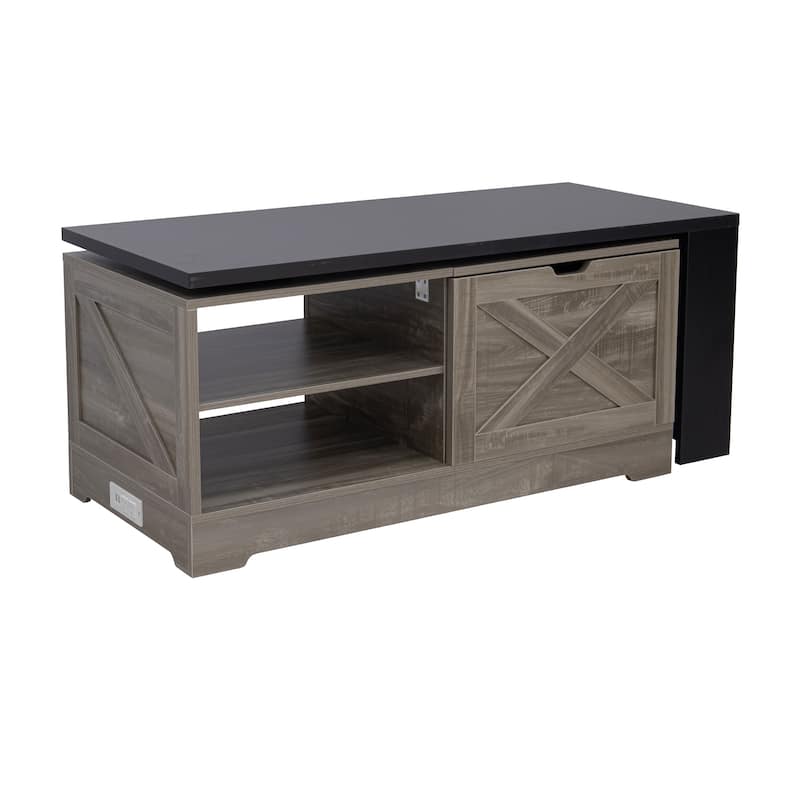 Farmhouse Lift Top Coffee Table with Barn Doors & Hidden Storage