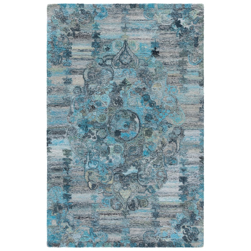 SAFAVIEH Handmade Anatolia Denka Traditional Rug - 6' Square - Grey/Turquoise
