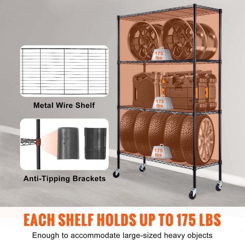 4-Tier Adjustable Heavy Duty Metal Storage Rack on Wheels - 47.2" x 17.7" x 74"