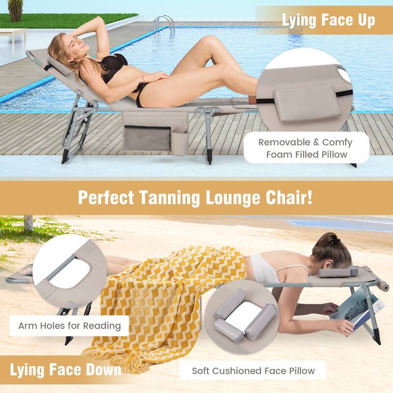 Costway Outdoor Folding Chaise 5-Position Lounge Chair with Face Hole - See Details