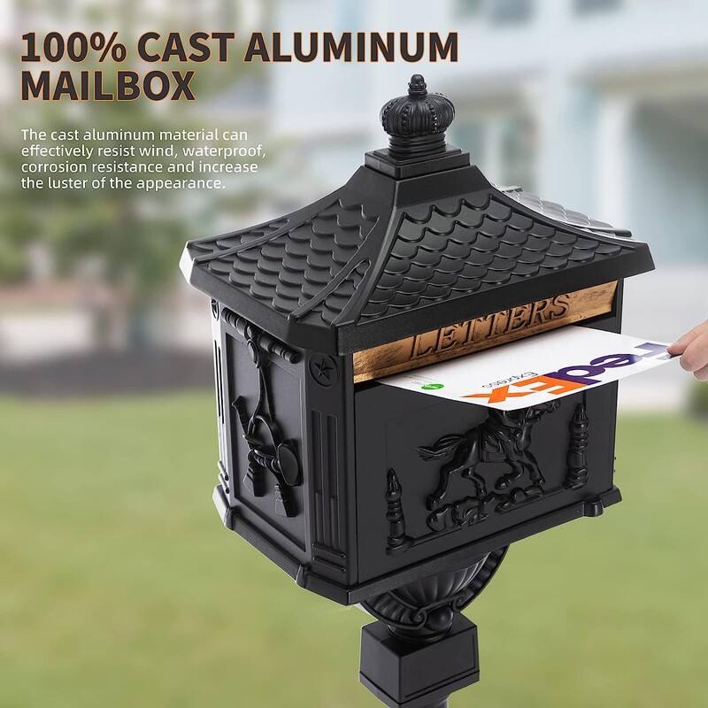 Cast Aluminum Mail Boxes for House with Post Rustproof Mailbox