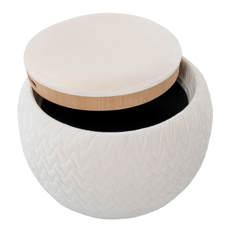 Carson Carrington Astrid Pouf with Natural Wood Tray Top