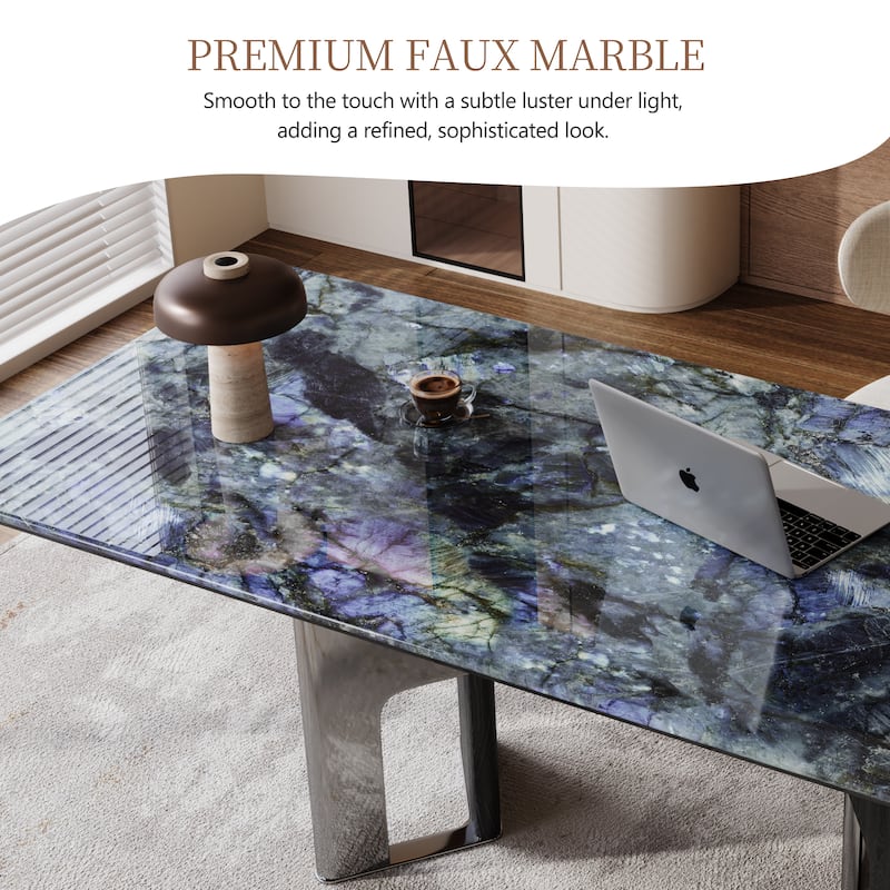 79” Modern Desk – Faux Marble Top & Solid Wood Legs For Office/study