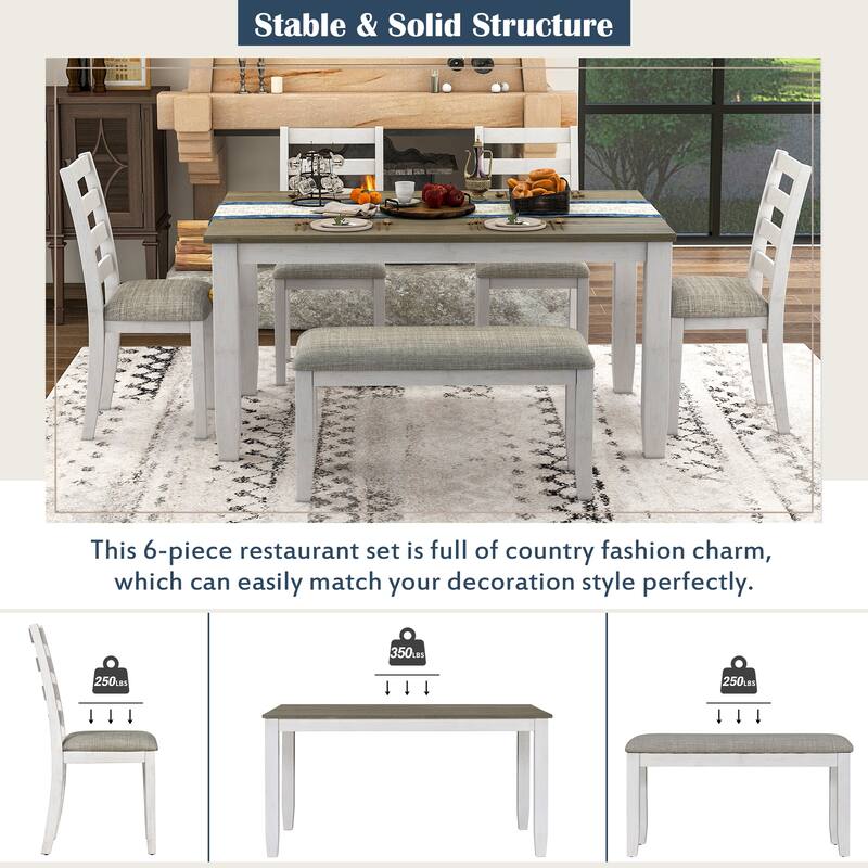 Rustic 6-Piece Wooden Dining Table Set with Rectangular Table & 4 Chairs
