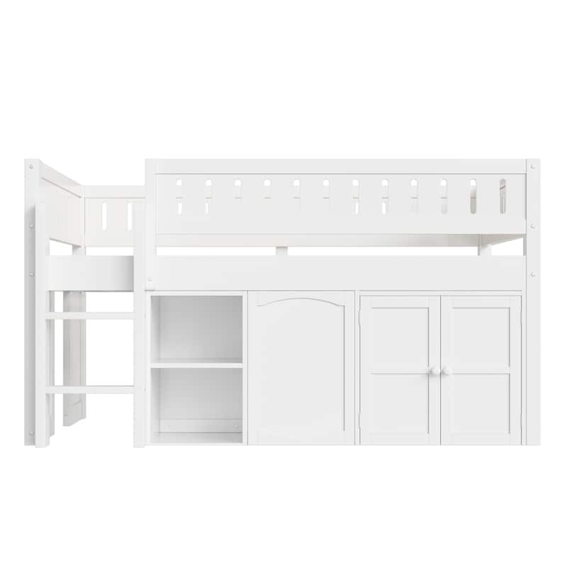 GDFStudio - Solid Wood Full Size Loft Bed with Storage & Chalkboard Panel