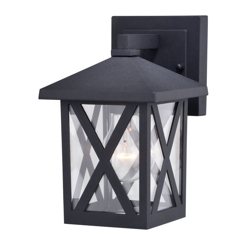 Rockford Aluminum 1 Light LED Compatible Black Transitional Outdoor Wall Lantern Clear Glass - 5.5-in W x 8.75-in H x 6.5-in D