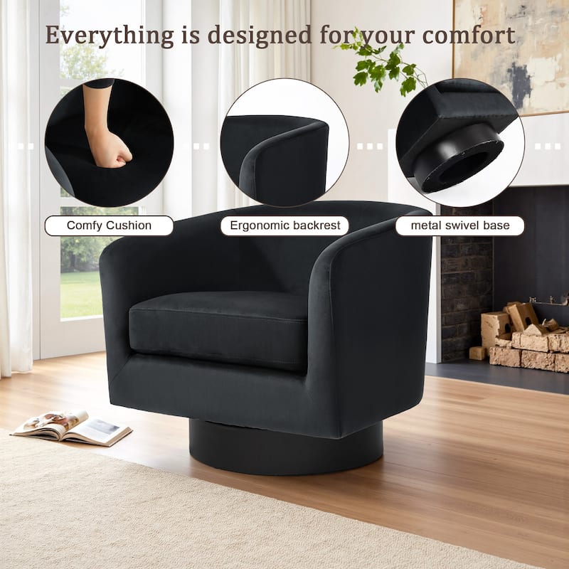 360-Degree Swivel Round Barrel Velvet Armchair Accent Chairs