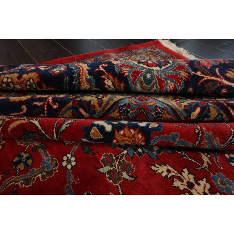 12'5''x16'5'' Hand Knotted Wool 300 KPSI Red Traditional Botanical Kerman Rug - 12' 5'' x 16' 5''