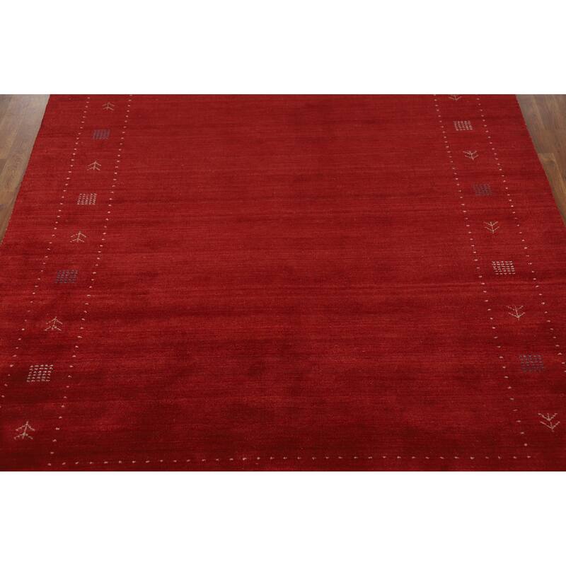 Hand Knotted Oriental 100% Wool Carpet Tribal Tribal Red Gabbeh Area Rug - 9' 10'' X 6' 7''