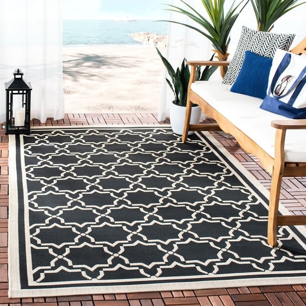 slide 2 of 146, SAFAVIEH Courtyard Thomasina Indoor/ Outdoor Waterproof Patio Backyard Rug 4' x 5'7" - Black/Beige