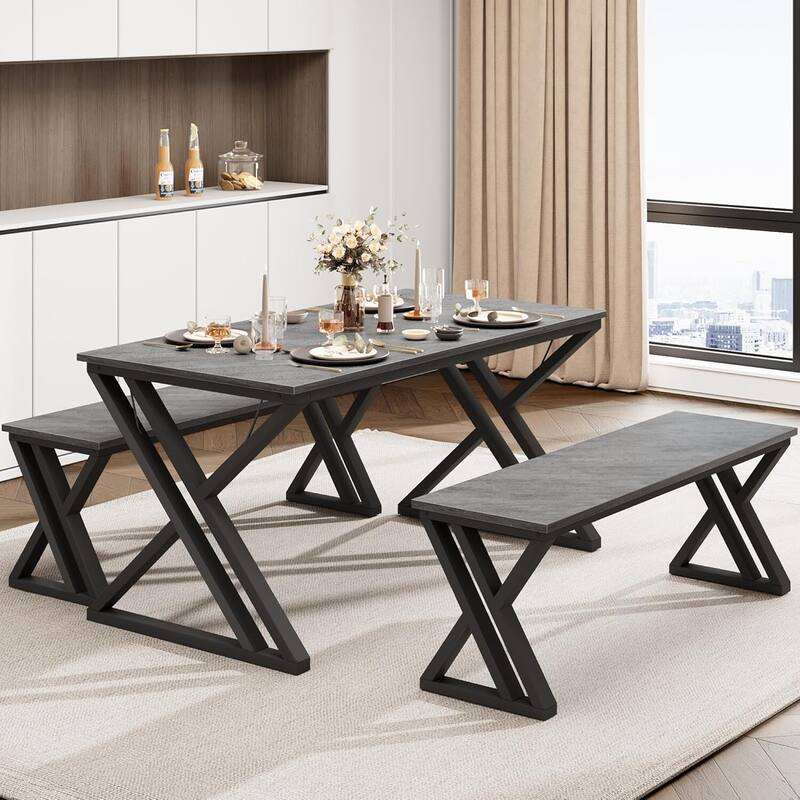 Kitchen Room Dining Table Set with Benches for 4 for Kitchen, Apartment, Studio