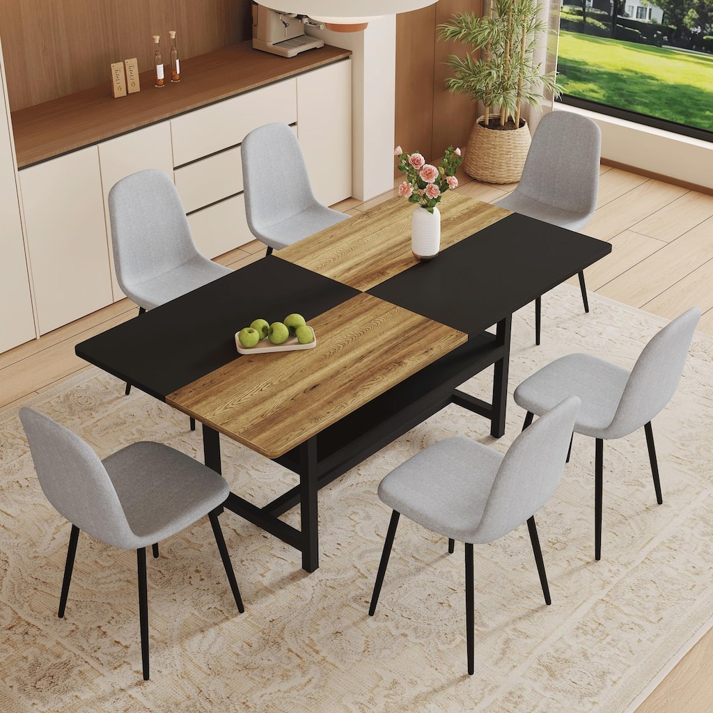 Light Gray Linen Chairs Side Chairs Dining Chairs with Metal Legs, Rectangular Dining Table Reception Table