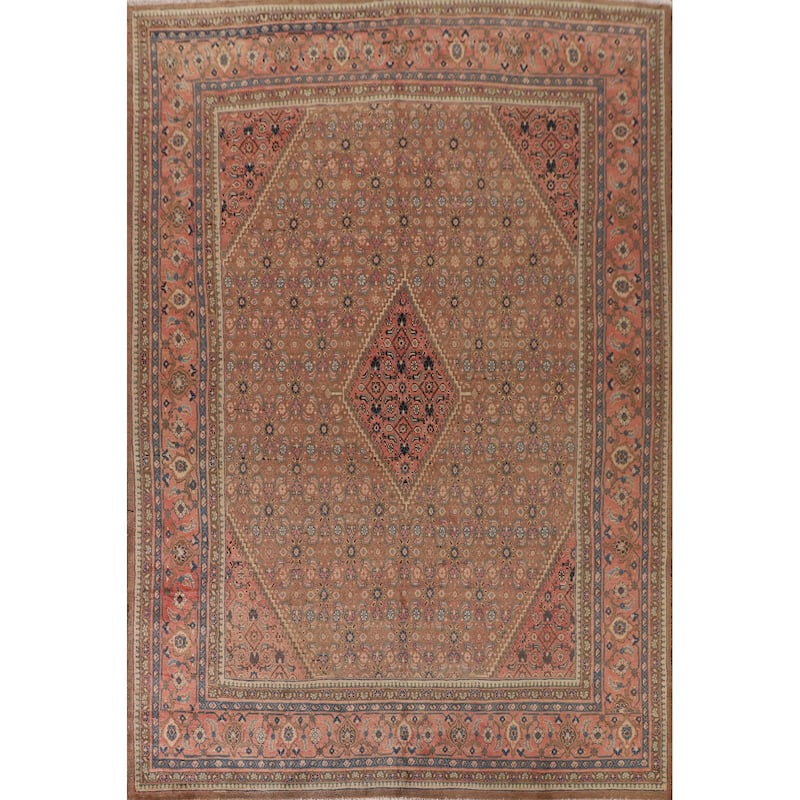 Brown & Pink Mahal Persian Vintage Rug Handmade Wool Carpet - 9'11"x 12'10"