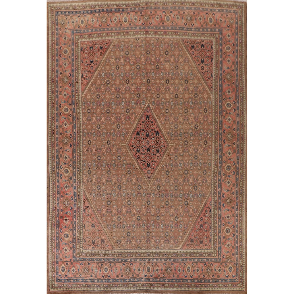 Brown & Pink Mahal Persian Vintage Rug Handmade Wool Carpet - 9'11"x 12'10"