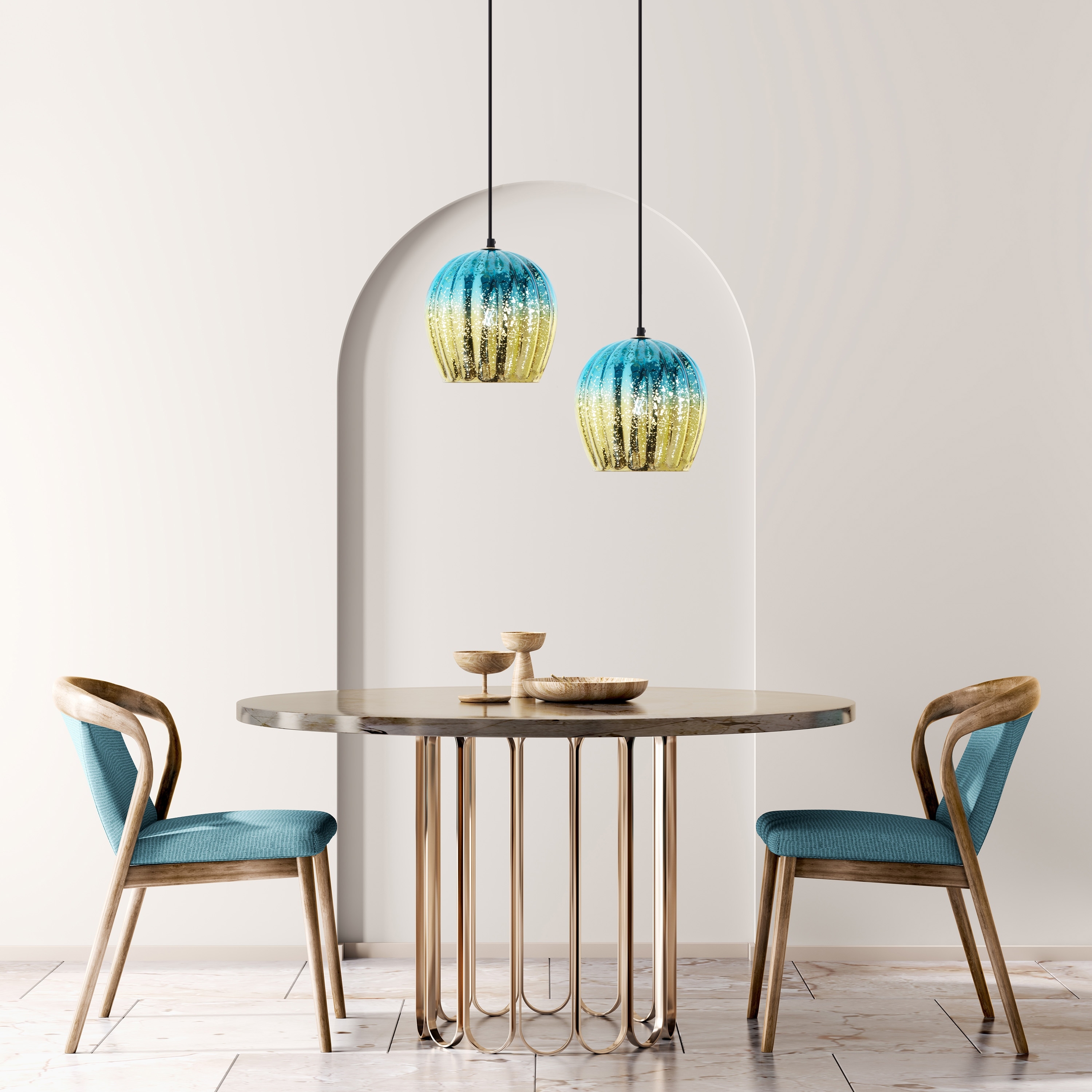 River of Goods 9 W Glam Gold and Teal Mercury Glass Globe Shade Pendant Light